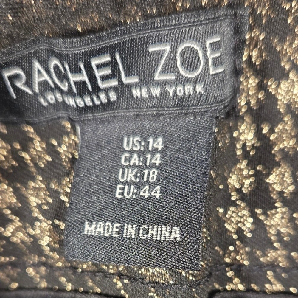 Rachel Zoe Womens Metallic Gold Black Houndstooth Slim Trousers Pants Size 14 - Picture 3 of 8